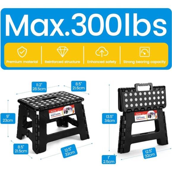 Folding Step Stool 9'' Tall Kids Step Stool Holds Up to 300 lb Plastic Foldable - Picture 4 of 7